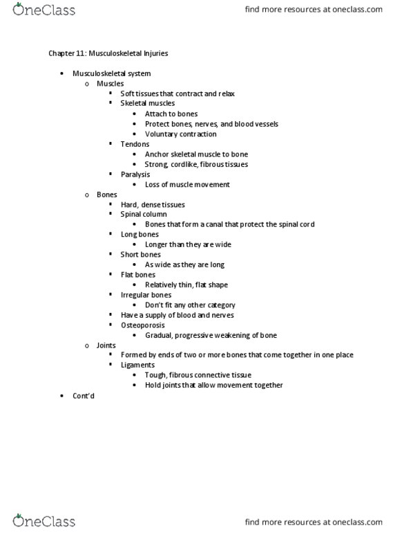 ED-3220 Chapter Notes - Chapter 11: Sprain, Wound, Human Musculoskeletal System thumbnail