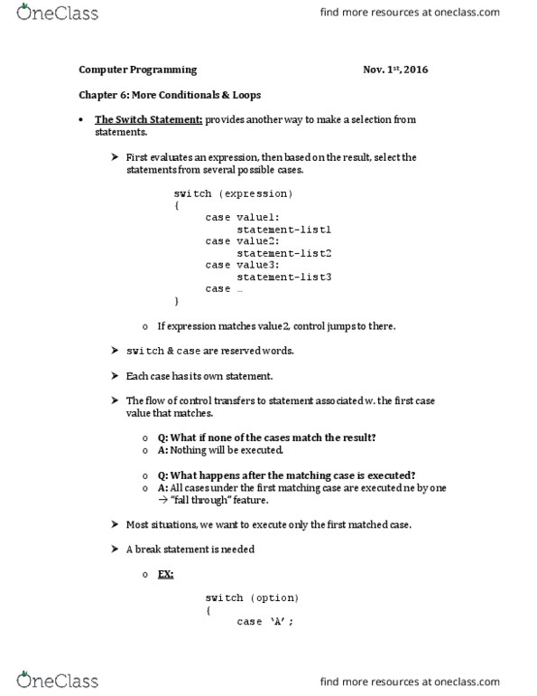 CS 121 Lecture Notes - Lecture 34: Switch Statement thumbnail