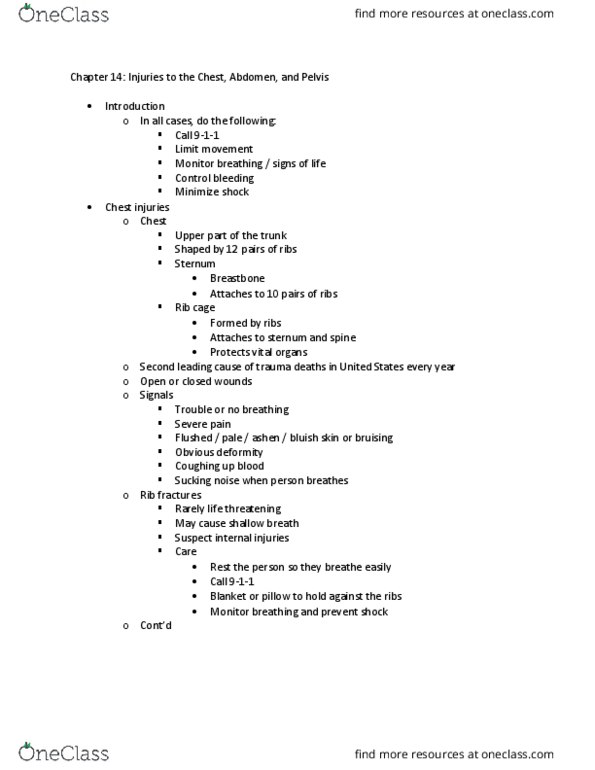 ED-3220 Chapter Notes - Chapter 14: Avulsed, Pneumothorax, Occlusive Dressing thumbnail