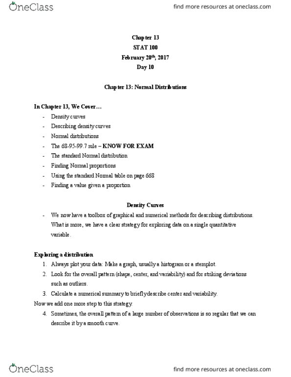 STAT 100 Lecture Notes - Lecture 10: Percentile, Quartile, Standard Deviation thumbnail