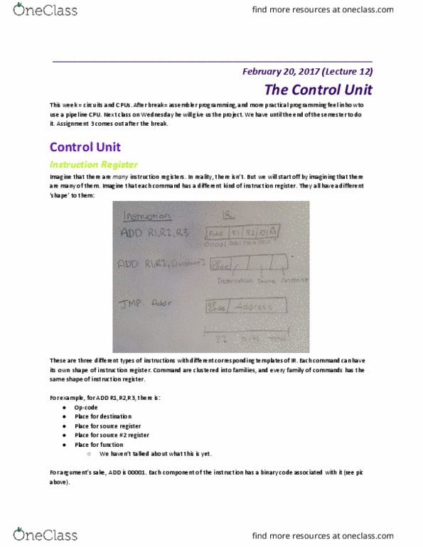 COMP 273 Lecture Notes - Lecture 12: Instruction Register, Opcode thumbnail