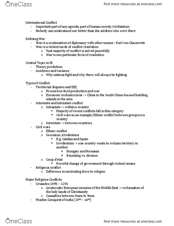 Political Science 2231E Lecture Notes - Lecture 3: Feminist Theory, Democratic Peace Theory, Carl Von Clausewitz thumbnail