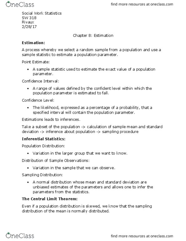 S W 318 Lecture 6: Chapter 8 - Estimation thumbnail