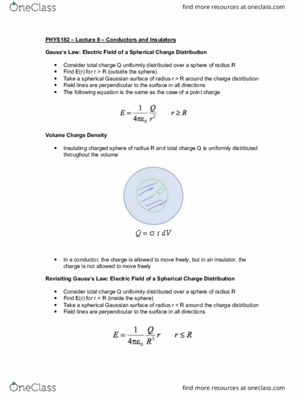 PHYSICS 182 Lecture Notes - Lecture 8: Gaussian Surface, Electric Field, Surface Charge thumbnail