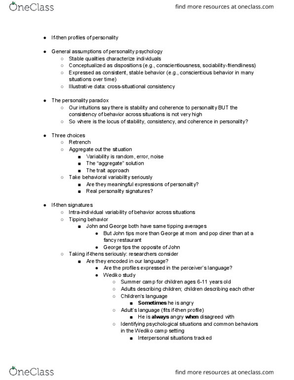 PSYCH 150 Lecture Notes - Lecture 4: Test Anxiety, Summer Camp, Personality Psychology thumbnail