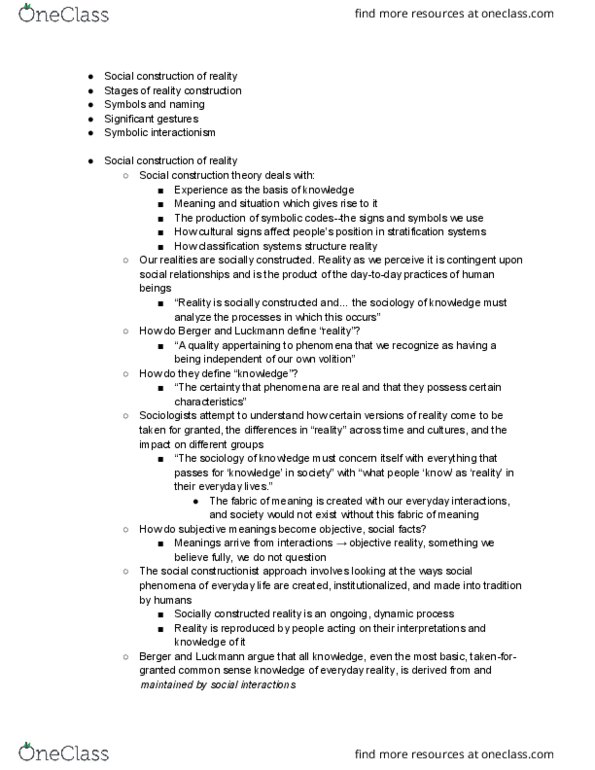 SOCIOL 167 Lecture Notes - Lecture 4: Herbert Blumer, Anselm Strauss, Thomas Theorem thumbnail