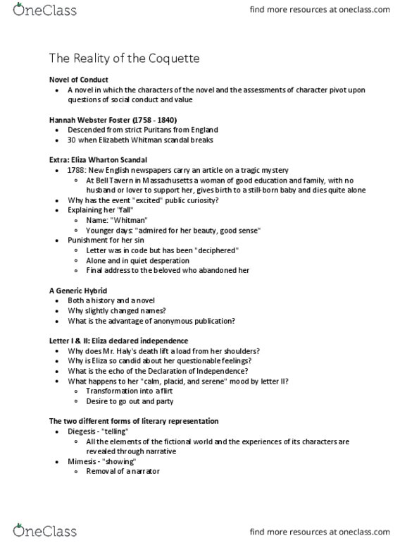 ENGL 102 Lecture Notes - Lecture 13: Voyeurism, Mimesis, Diegesis thumbnail