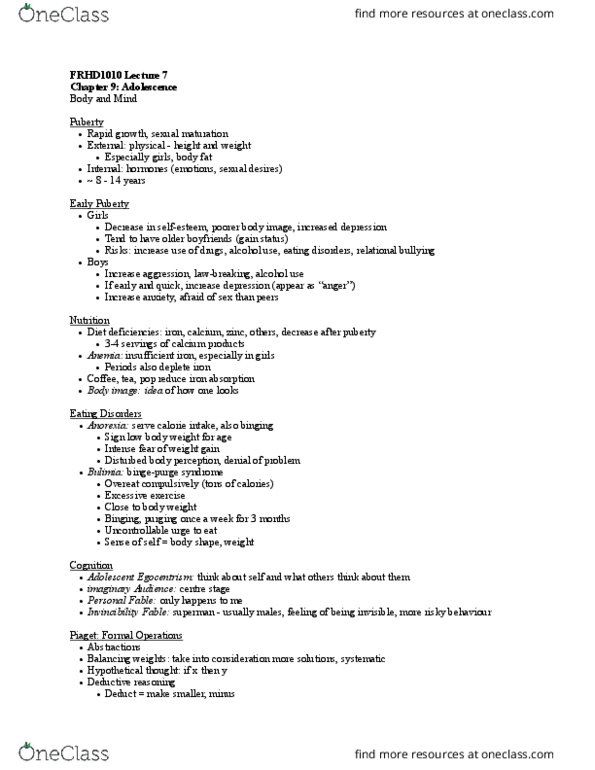 FRHD 1010 Lecture Notes - Lecture 7: Sexual Intercourse, Suicide Attempt, Inhalant thumbnail