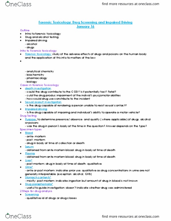 FSC239Y5 Lecture Notes - Lecture 21: Forensic Toxicology, Autopsy, Blood Alcohol Content thumbnail