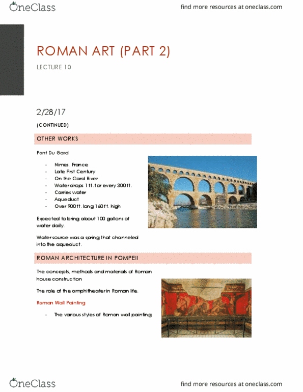 ART 100 Lecture Notes - Lecture 10: Pont Du Gard, Barrel Vault, Ancient Roman Architecture thumbnail