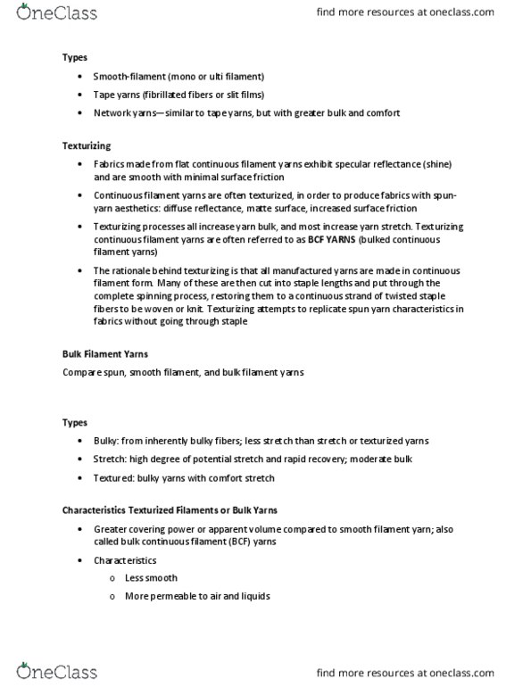 CTD 261 Lecture Notes - Lecture 16: System For Information On Grey Literature In Europe, Ring Spinning, Linear Density thumbnail