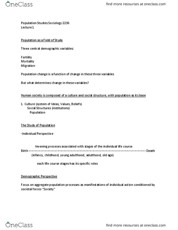 Sociology 2236A/B Lecture Notes - Lecture 1: Mathematical Model, Immigration, Monolingualism thumbnail