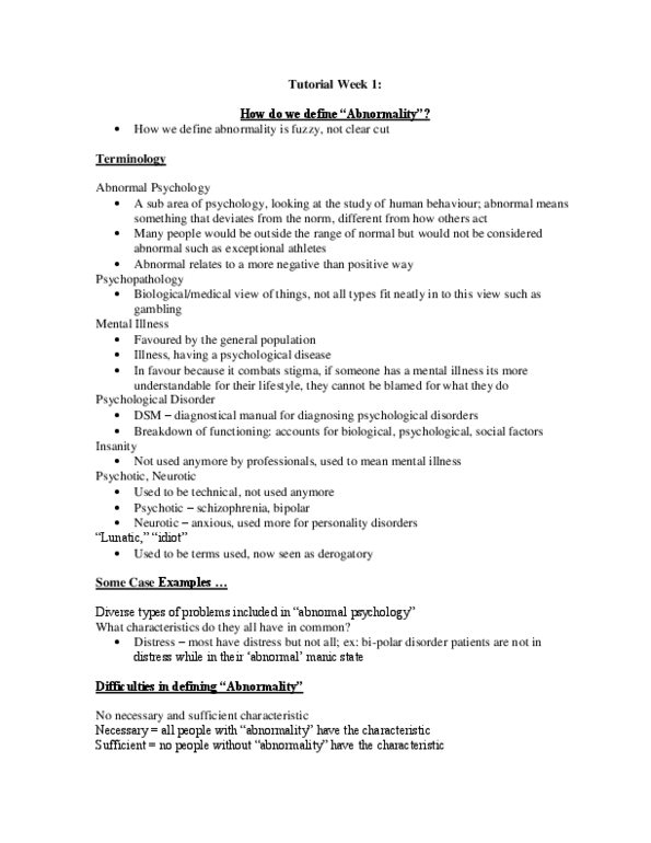 Psychology 2310A/B Lecture Notes - Abnormal Psychology, Personal Distress, Personality Disorder thumbnail