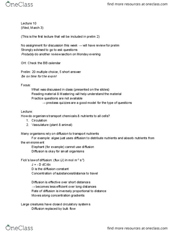 BIOG 1440 Lecture Notes - Lecture 10: Vasodilation, Biophysics, Arteriole thumbnail