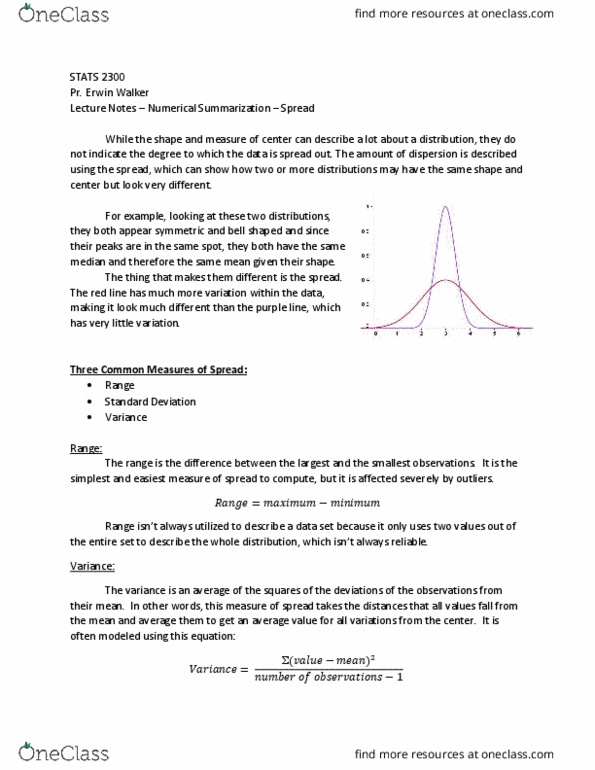 STAT-2300 Lecture 5: Describing Spread thumbnail