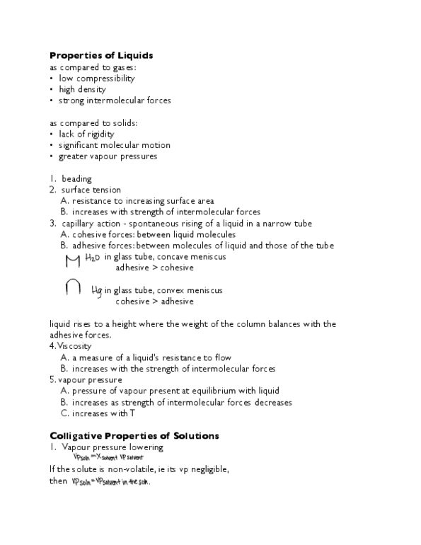 CHM242H5 Lecture Notes - Intermolecular Force, Vapor Pressure, Capillary Action thumbnail