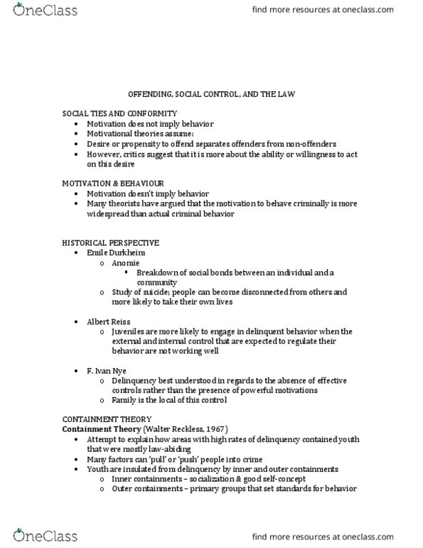 CRIM 101 Lecture Notes - Lecture 5: Labeling Theory, Concentric Objects, Social Disorganization Theory thumbnail