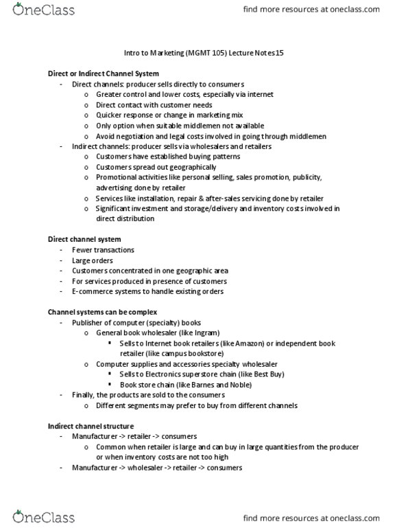 MGMT 105 Lecture Notes - Lecture 15: Multichannel Marketing, Direct Market, Sales Promotion thumbnail