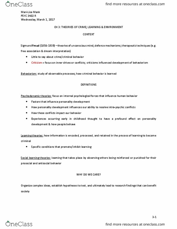 PSYC 3402 Chapter Notes - Chapter 3: Differential Association, Operant Conditioning, Classical Conditioning thumbnail