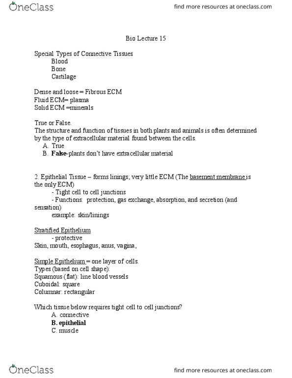 BIOL 102 Lecture Notes - Lecture 15: Cartilage thumbnail