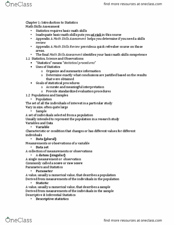 PSYC 2301 Lecture Notes - Lecture 1: Operational Definition, Dependent And Independent Variables, Statistical Inference thumbnail