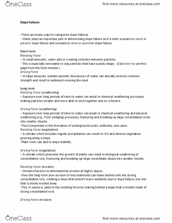 Geology GEOL-G 107 Lecture Notes - Lecture 18: Weathering, Slope Stability thumbnail