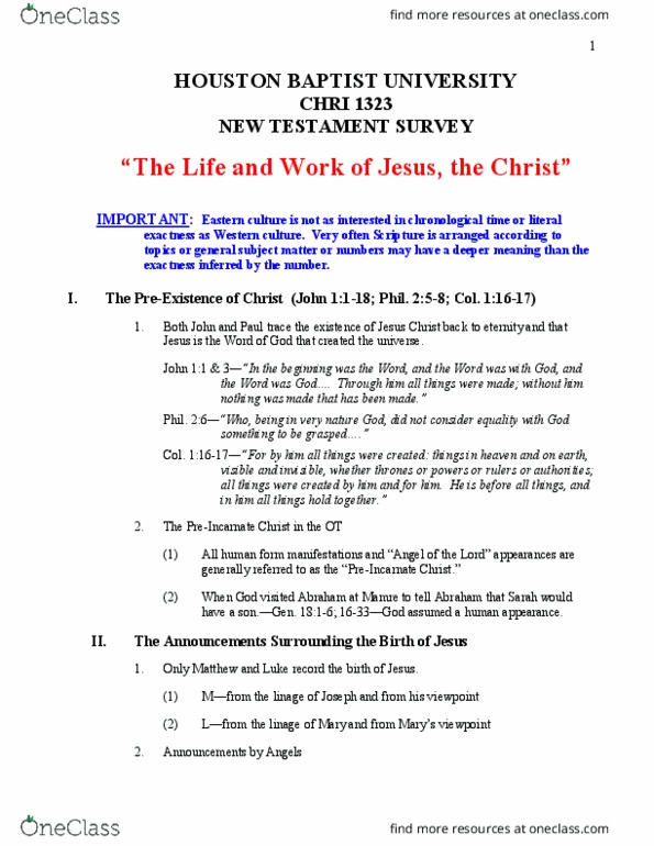 CHRI 1323 Lecture Notes - Lecture 3: Sadducees, Calvary, Myrrh thumbnail