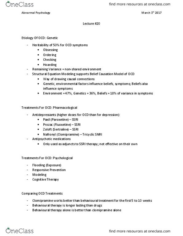 PSYCH 2AP3 Lecture Notes - Lecture 20: Anxiety Disorder, Dsm-5, Conversion Disorder thumbnail