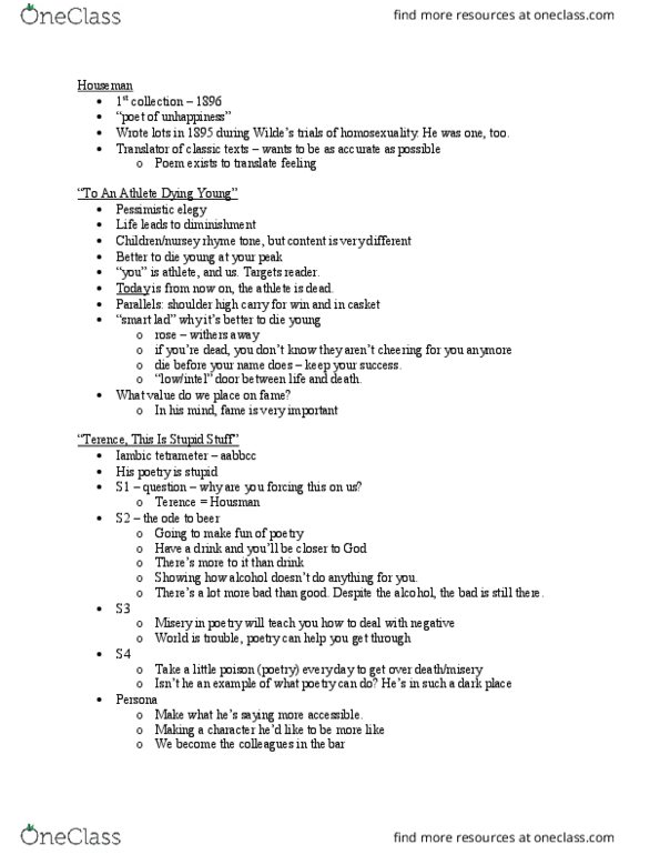 ENG 3320 Lecture 2: Lecture 2 - Houseman, Hardy thumbnail