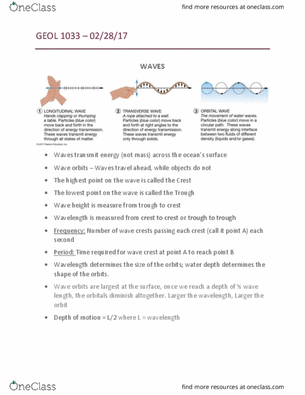 GEOL 1033 Lecture 8: GEOL 1033 – 02/28/17 Waves thumbnail