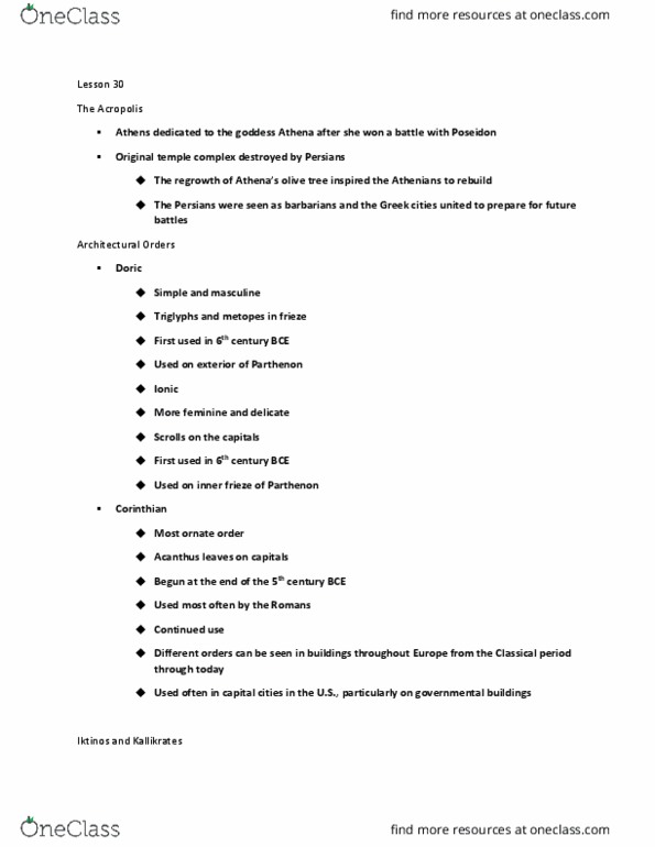 ARHI 2300 Lecture Notes - Lecture 30: Callicrates, Ictinus, The Persians thumbnail