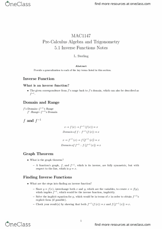 MAC1147 Lecture Notes - Lecture 13: Inverse Function, Codex Corbeiensis I thumbnail