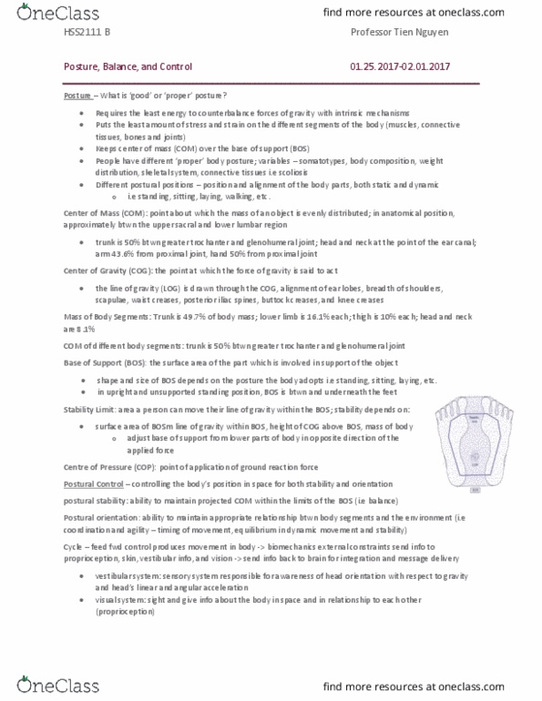 HSS 2111 Lecture 5: 5 Posture, Balance, Control thumbnail