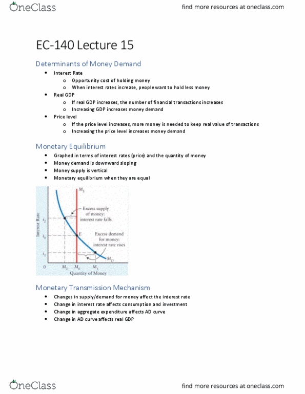 EC140 Lecture Notes - Lecture 15: Demand For Money, Aggregate Supply, Aggregate Demand thumbnail