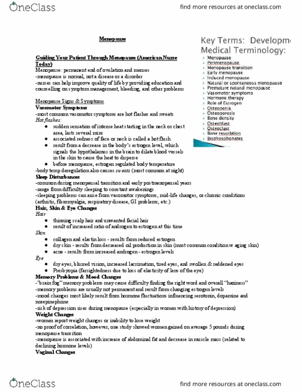 NURSING 1F03 Lecture 6: Menopause thumbnail