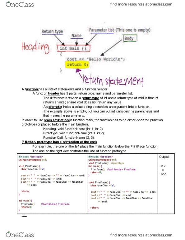 CISC 1600 Lecture Notes - Lecture 16: Function Prototype, Return Type, Semicolon thumbnail