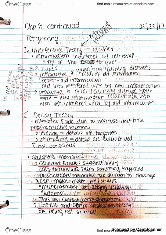 PSYCH 2010 Lecture 5: Memory Overview Cont thumbnail