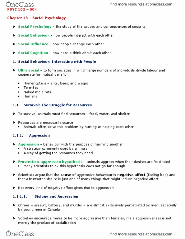 PSYC 102 Chapter Notes - Chapter 13: Reciprocal Altruism, Social Loafing, Hymenoptera thumbnail