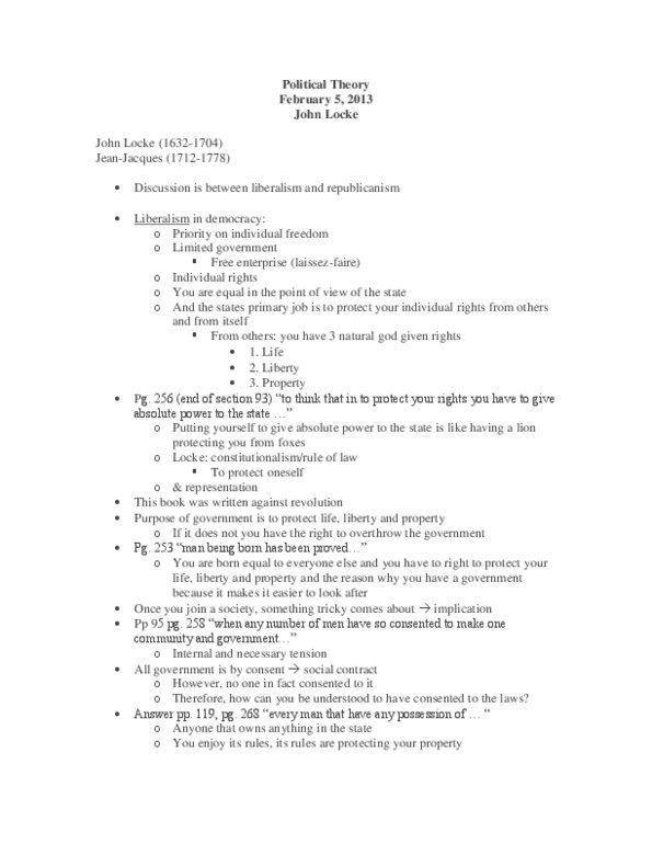 POLSCI 3VV3 Lecture Notes - Capitalism, Individual And Group Rights, Limited Government thumbnail