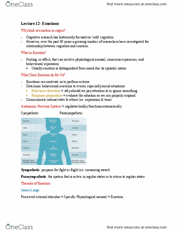 CGSC 1001 Lecture Notes - Lecture 12: Psycholinguistics, Facial Feedback Hypothesis, Orbitofrontal Cortex thumbnail