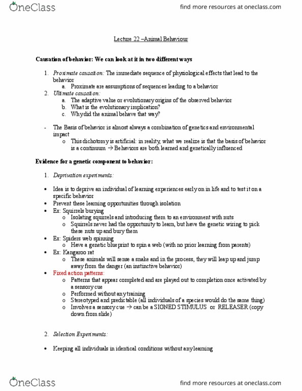 BIOLOGY 1M03 Lecture Notes - Lecture 22: Kangaroo Rat, Proximate And Ultimate Causation, Sensory Cue thumbnail