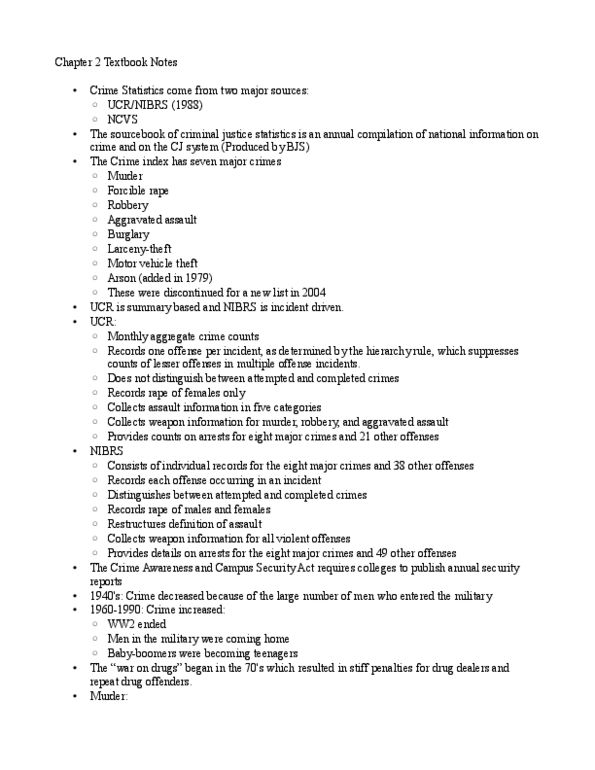 CJ 110 Chapter Notes - Chapter 2: Motor Vehicle Theft, Assault, Major Crimes thumbnail