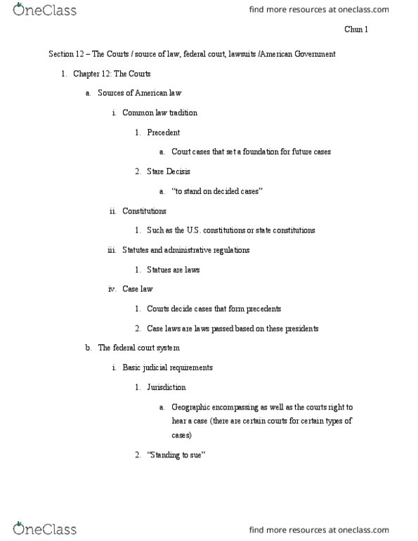 POLS 1101 Lecture Notes - Lecture 12: Precedent thumbnail
