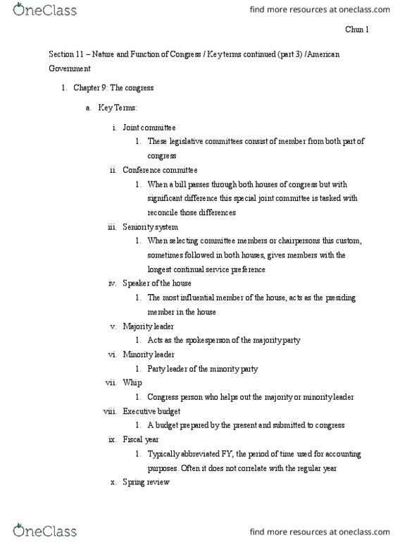 POLS 1101 Lecture Notes - Lecture 11: Joint Committee, Fiscal Year, Budget Resolution thumbnail