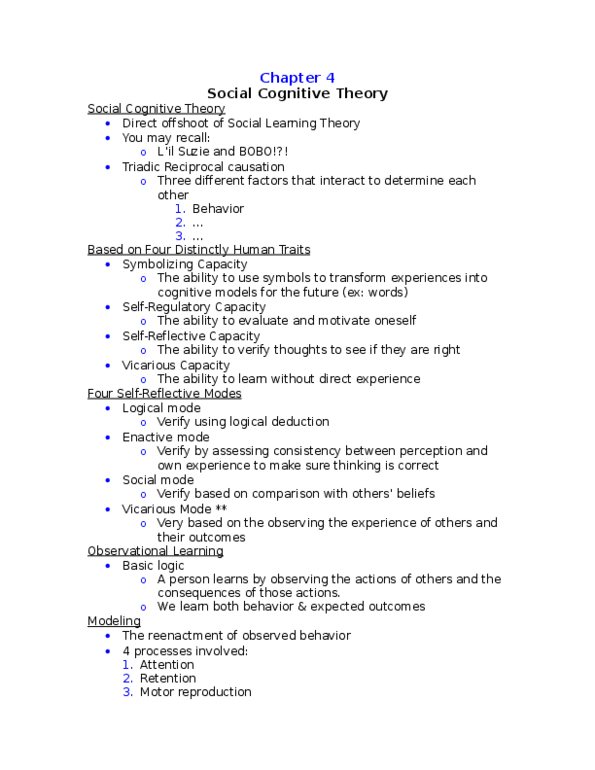 COM 275 Chapter Notes - Chapter 4: Social Cognitive Theory, Social Learning Theory, Observational Learning thumbnail