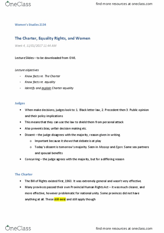 Women's Studies 2270A/B Lecture 3: The Charter, Equality Rights and Women thumbnail