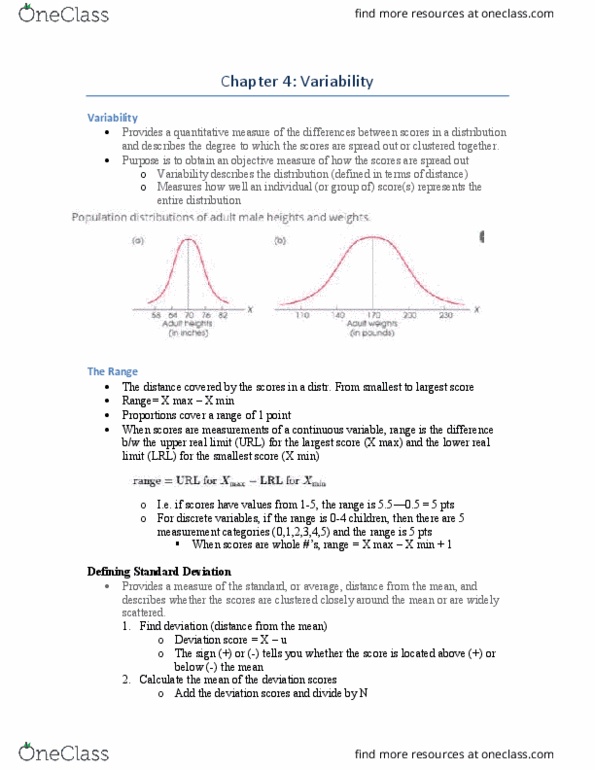 PSYC 1010 Chapter Notes - Chapter 4: Squared Deviations From The Mean, Standard Deviation, Variance thumbnail