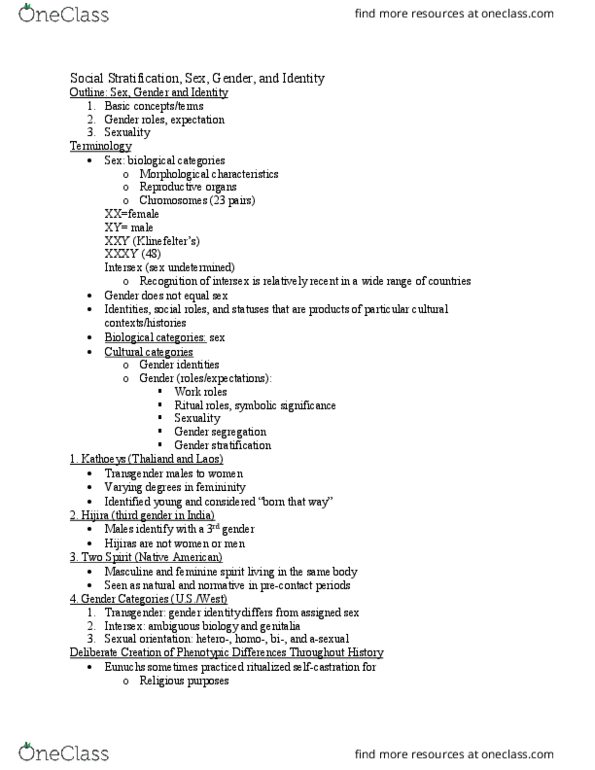 ANT 102 Lecture Notes - Lecture 9: Sex Assignment, Sexual Orientation, Femininity thumbnail