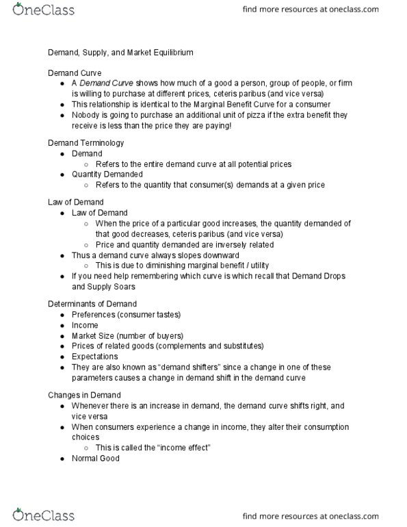 ECON101 Lecture Notes - Lecture 3: Ceteris Paribus, Economic Equilibrium, Demand Curve thumbnail