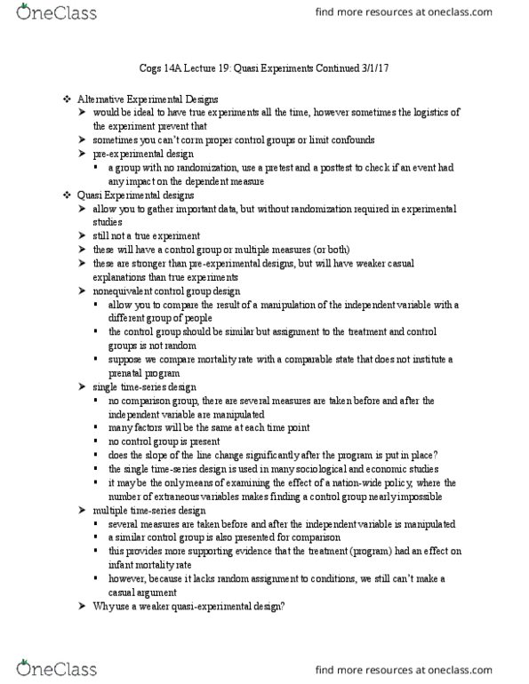 COGS 14A Lecture Notes - Lecture 19: Experiment, Infant Mortality, Time Series thumbnail